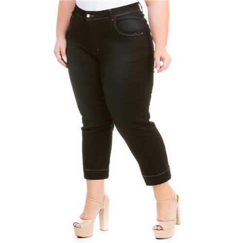 Calça Jeans Feminina Capri Preta Plus Size