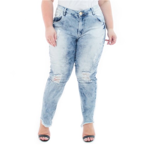 Calça Jeans Feminina Cropped Destroyed Plus Size