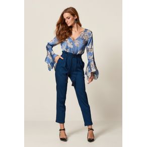 Calça Jeans Modal Clochard com Cordão Azul Marinho - G