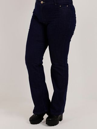 Calça Jeans Reta Plus Size Feminina Azul