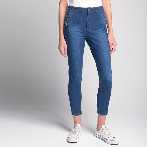 Calça Jeans Skinny Botão Lateral Azul - 38