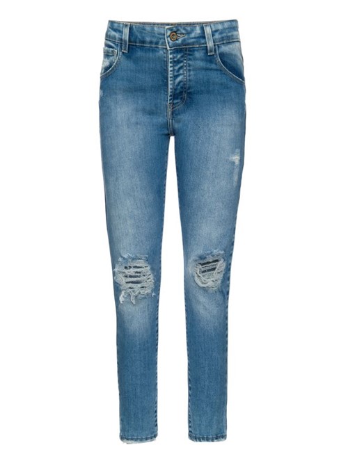 Calça Jeans Skinny Destroyed Loose Fit de Algodão Azul Tamanho 34