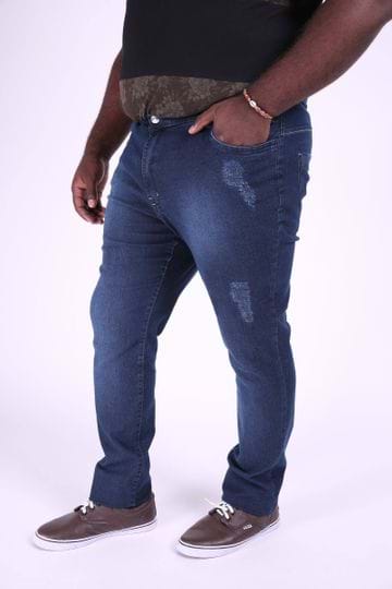 Calça Jeans Skinny Masculina Confort com Puídos Plus Size 60