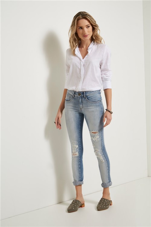 Calça Jeans Skinny Recortada Denin Claro - 44