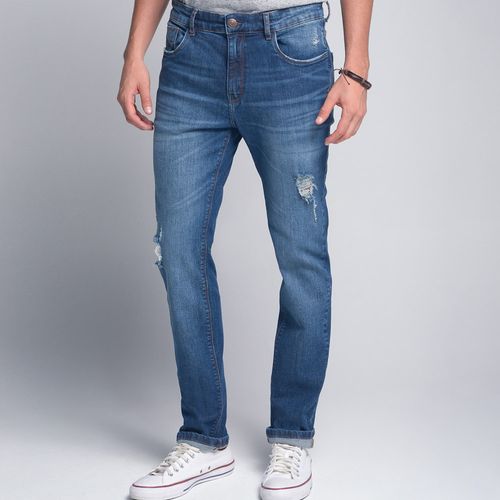 Calça Jeans Slim Bigode Marcado Azul - 48