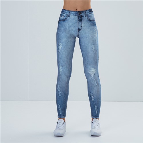Calça Legging Feminina Printed Jeans Blue - M