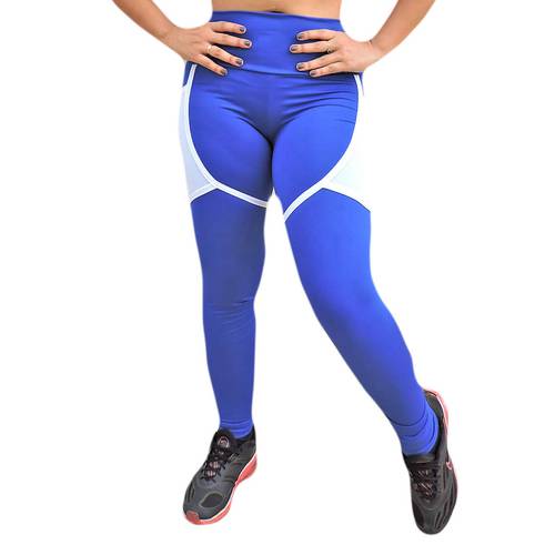 Calça Legging Fitness Suplex Lisa com Faixa Branca Preta Vermelha ou Azul Dm730 Estilo Sedutor Azul UN