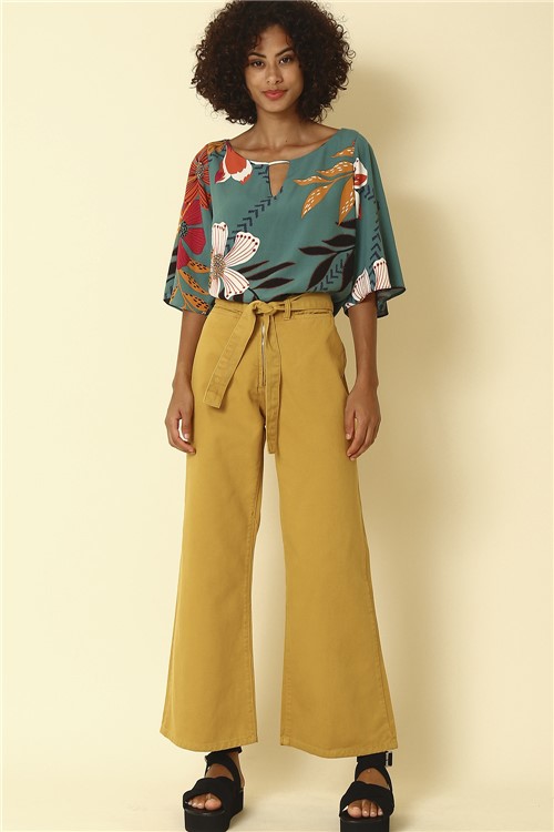 Calça Pantalona Amarração - Amarelo Tamanho: 36