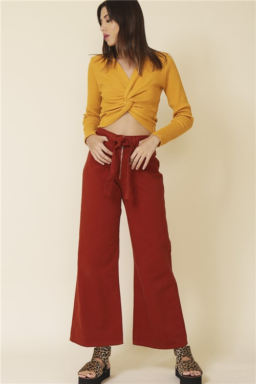 Calça Pantalona Amarração - Marrom Tamanho: 36