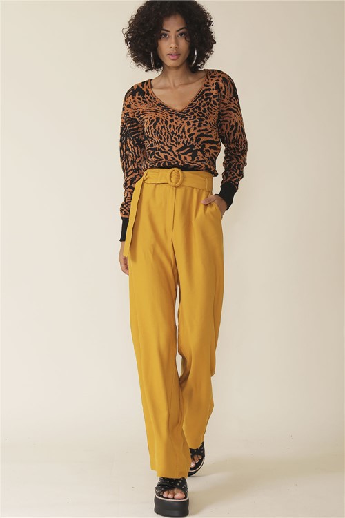 Calça Pantalona Cinto - Amarelo Tamanho: G