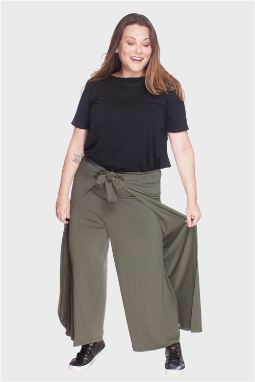 Calça Pantalona Envelope Plus Size Verde-46/48