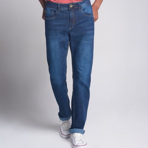 Calça Regular Jeans Básica Azul Escuro - 38