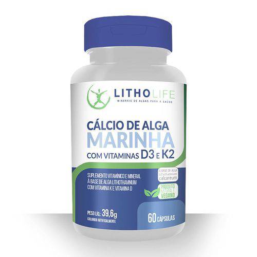 Cálcio Alga Marinha com Vitaminas D3 e K2 Litholife 60 Cap