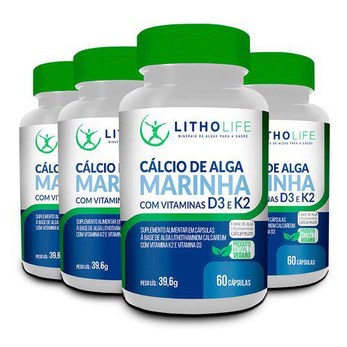 Cálcio de Alga Marinha com Vitaminas D3 e K2 - 4 Unidades