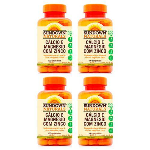 Cálcio e Magnésio com Zinco - 4 Un de 100 Comprimidos - Sundown