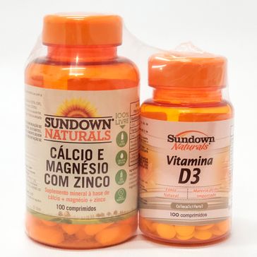 Cálcio e Magnésio Sundown com Zinco 100 Comprimidos Grátis Vitamina D3 400UI 100 Comprimidos