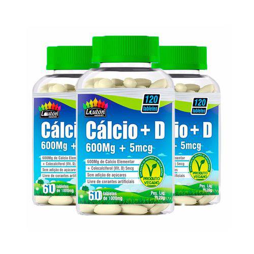 Cálcio + Vitamina D3 - 3 Un de 60 Tabletes - Lauton