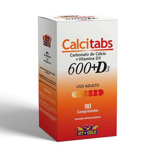 Calcitab 600 + Vitamina D3 (90 Comprimidos) - VitGold