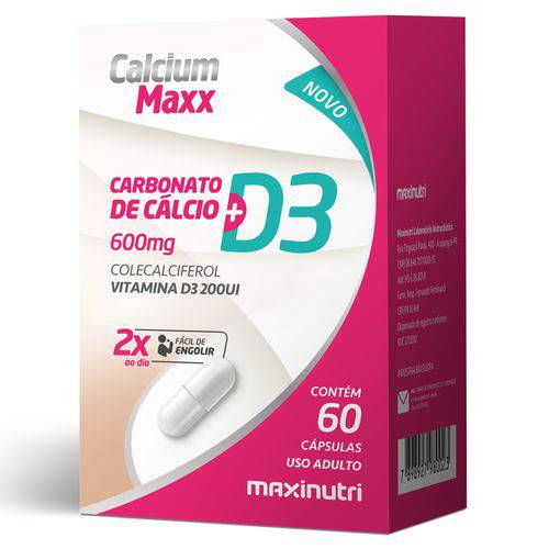 Calcium Maxx + Vitamina D3 Maxinutri 600mg com 60 Cápsulas