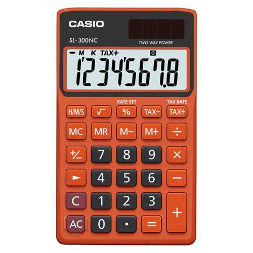 Calculadora Casio Portátil Color Preto e Vermelho, Visor Xl, 8 Díg e Alimentação Dupla Sl-300nc