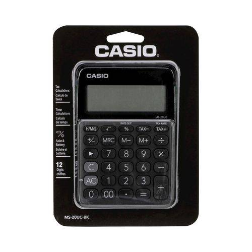 Calculadora Compacta Casio de Mesa com Visor Amplo 12 Dígitos Preto MS-20UC-BK-N