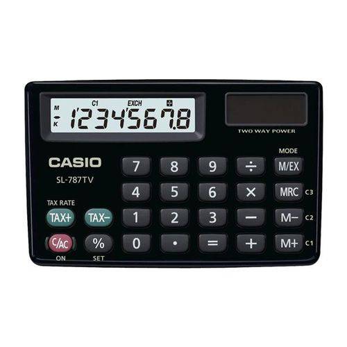 Calculadora de Bolso Horizontal Casio Card SL-787TV-BK 8 Dígitos, Solar e Bateria, Preta
