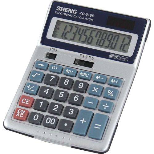 Calculadora de Mesa 12 Dígitos Bat/solar Azul/prata Hoopson