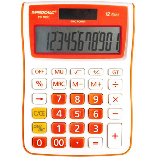 Calculadora de Mesa,12 Dígitos Grandes, Laranja - Procalc