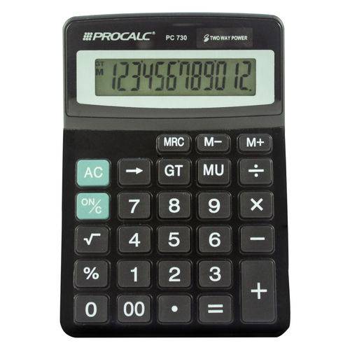 Calculadora de Mesa 12 Dígitos Pc730 Preta - Procalc