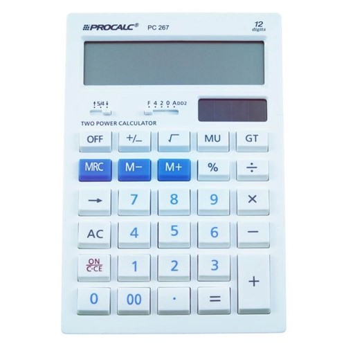 Calculadora de Mesa com 12 Dígitos Branca PC267 Procalc