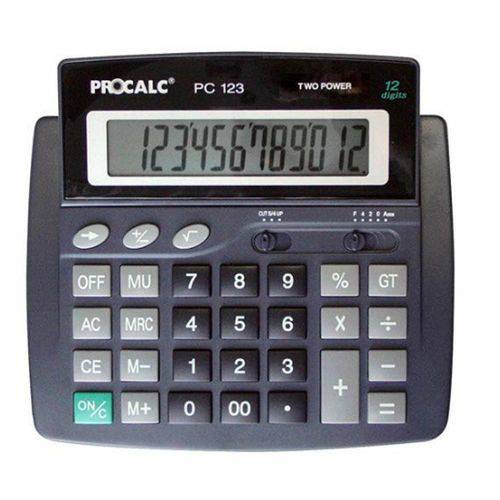 Calculadora de Mesa Procalc PC123 12 Dígitos Solar e Bateria