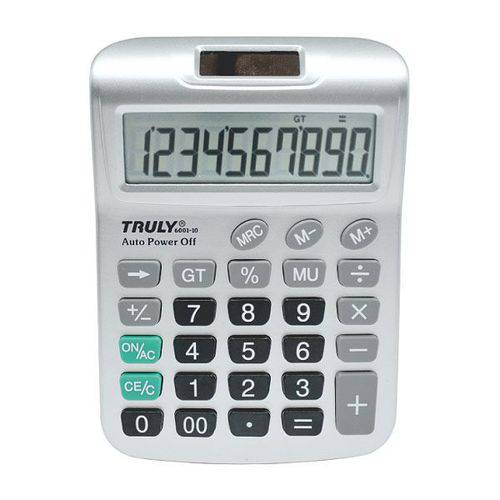 Calculadora de Mesa Truly 6001-10 - 10 Dígitos, Cor Prata, Solar/bateria, VISOR EXTRA GRANDE, (G10)