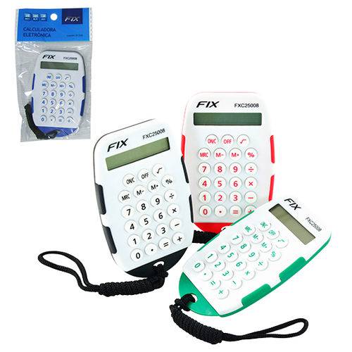 Calculadora Eletronica 8 Digitos de Bolso com Cordao Colors 10x6 3x1 1cm