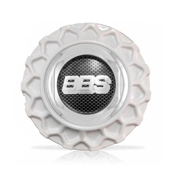 Calota Centro Roda BRW BBS 900 Branca Cromada Emblema Fibra C