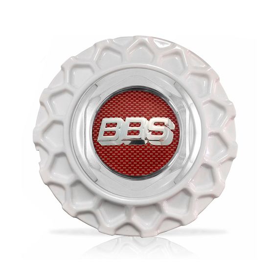 Calota Centro Roda BRW BBS 900 Branca Cromada Emblema Fibra Vermelha