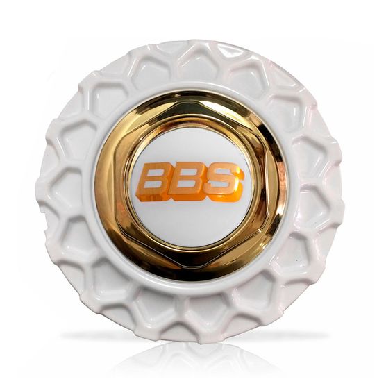 Calota Centro Roda BRW BBS 900 Branca Dourada Emblema Branca