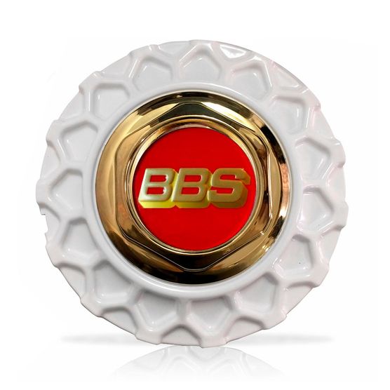 Calota Centro Roda BRW BBS 900 Branca Dourada Emblema Vermelha
