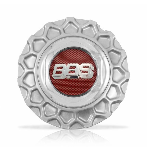 Calota Centro Roda BRW BBS 900 Prata Cromada Emblema Fibra Vermelha