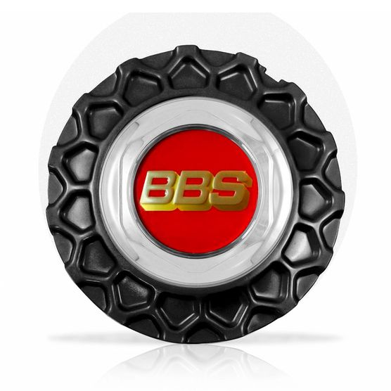 Calota Centro Roda BRW BBS 900 Preta Cromada Emblema Fibra Vermelha