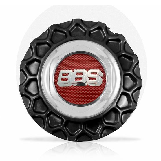 Calota Centro Roda BRW BBS 900 Preta Dourada Emblema Fibra Vermelha