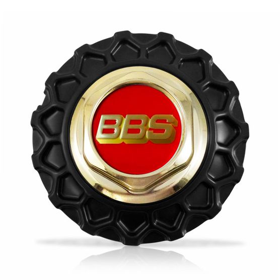 Calota Centro Roda BRW BBS 900 Preta Dourada Emblema Vermelha