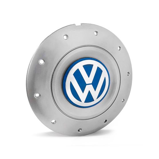 Calota Centro Roda Ferro VW Amarok Aro 13 14 15 4 Furos Prata Emblema Azul