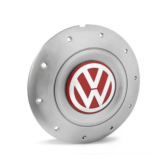 Calota Centro Roda Ferro VW Amarok Aro 13 14 15 4 Furos Prata Emblema Vermelho