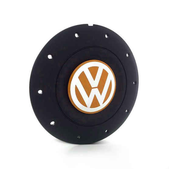 Calota Centro Roda Ferro VW Amarok Aro 14 15 5 Furos Preta Fosca Emblema Laranja