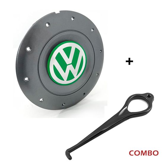 Calota Centro Roda Ferro VW Amarok Aro 14 15 4 Furos Grafite Emblema Verde + Chave de Remoção