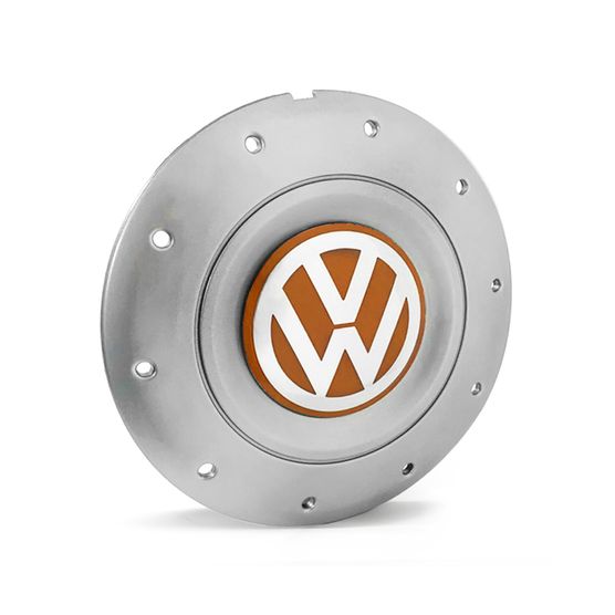 Calota Centro Roda Ferro VW Amarok Aro 13 14 15 4 Furos Prata Emblema Laranja