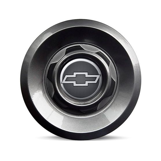 Calota Centro Roda VW Saveiro Modelo Novo 4 Furos Grafite Brilhante Emblema GM Cinza