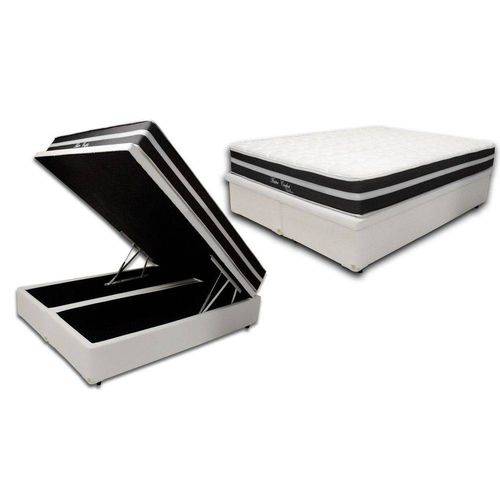 Cama Box Baú Bipartido Premium Casal Corino Branco + Colchão de Molas Master Confort Black 1,38x1,88