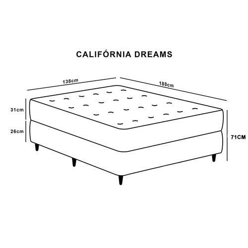 Cama Box Casal Hellen California Dreams com Mola Ensacada EuroPillow 71x138x188cm
