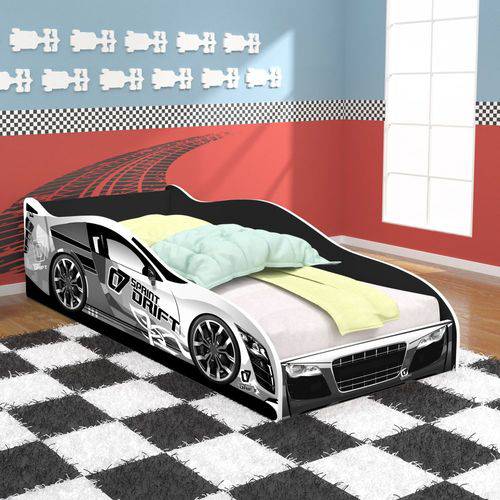 Cama Infantil Carros Drift 150x70 - Branco/preto - Rpm Móveis